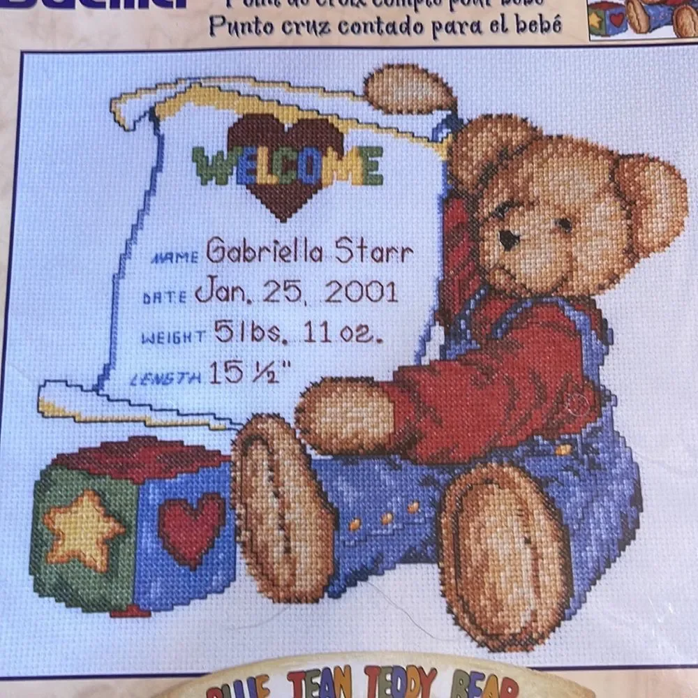 Bucilla Counted Cross Stitch for Baby Blue Jean Teddy Bear New Unopened